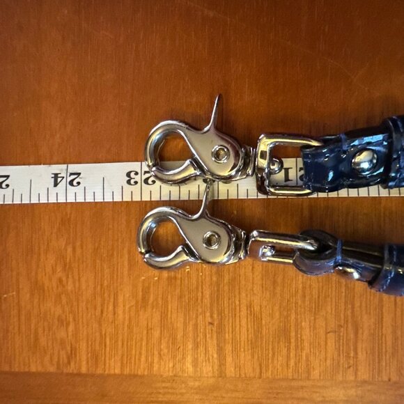 Coach Navy Patent Leather Mini Crossbody Bag With Striped Fabric Lining & Tassel - Picture 6 of 9